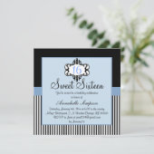 Invitation élégante bleue et noire pour un Sweet 1 (Debout devant)