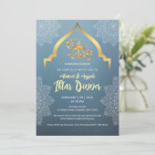 Invitation élégante bleue et or pour Iftar (Debout devant)