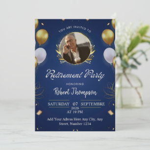 Invitation élégante bleue et or pour une soirée de