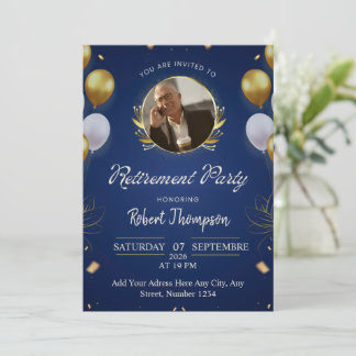 Invitation élégante bleue et or pour une soirée de