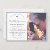 Invitation Élégante Bleue Marine Stripes Photo Première commu (Devant)