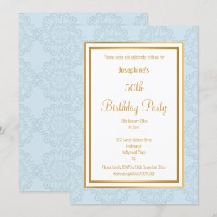 INVITATION ÉLÉGANTE BLEUE OR FRONTIÈRE ABSTRAITE ANNIVERSAIRE