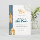 Invitation élégante bleue pour Iftar du Ramadan is (Debout devant)