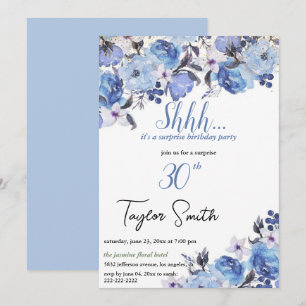 Invitation élégante bleue pour une fête surprise f