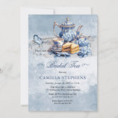 Invitation Elégante Blue Floral TeaSet Bridal Tea Party (Devant)