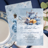 Invitation Elégante Blue Floral TeaSet Bridal Tea Party