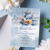 Invitation Elégante Blue Floral TeaSet Bridal Tea Party