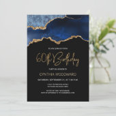 Invitation Elégante Blue Gold Agate 60e fête d'anniversaire (Debout devant)