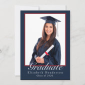 Invitation Élégante Blue Graduate Photographie Parti de Gradu (Devant)