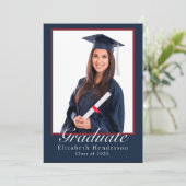 Invitation Élégante Blue Graduate Photographie Parti de Gradu (Debout devant)