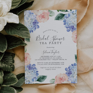 Invitation Elégante Blue Hydrangea Fête des mariées Tea Party