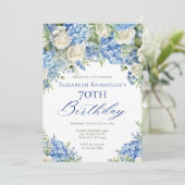 Invitation Elégante Blue Hydrangea Jardin Rose fête d'anniver (Debout devant)