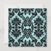 Invitation Elégante Blue Silver Damask Black Birthday Party (Dos)