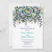 Invitation Elégante Blue Turquoise Floral Mariage Célébration (Devant)