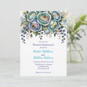 Invitation Elégante Blue Turquoise Floral Mariage Célébration (Debout devant)