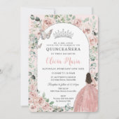Invitation Elégante Blush Floral Princesse Silver Quinceañera (Devant)