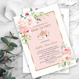 Invitation Elégante Blush Flowers Gold Frame Tea Party