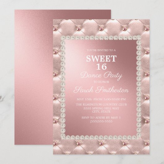 Invitation Élégante Blush Rose blanc sucré 16 Dance Party (Devant / Derrière)