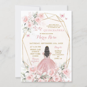 Invitation Élégante Blush rose Floral Girl Sweet 16e annivers