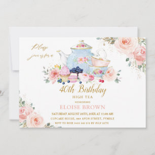 Invitation Elégante Blush Rose Floral High Tea Party Annivers