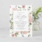 Invitation Elégante Blush Rose Garden Fête d'anniversaire (Debout devant)