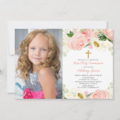 Invitation Elégante blush rose or fille première communion ph (Devant)
