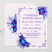 Invitation Elegante boda con orquídeas azules y moradas (Devant / Derrière)