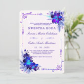 Invitation Elegante boda con orquídeas azules y moradas (Debout devant)