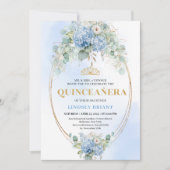 Invitation élégante Boho Bleu Hydrangeas Quinceañe (Devant)