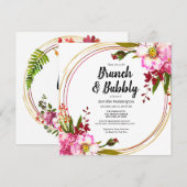 Invitation Elégante Boho Floral Berry Fête des mariées or ros (Devant / Derrière)