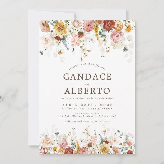 Invitation Elégante Boho Garden Fleurs de mariage (Devant)