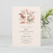 Invitation Élégante Boho Girl Floral First Communion (Debout devant)