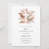 Invitation Élégante Boho Girl Floral First Communion (Devant)