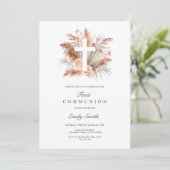 Invitation Élégante Boho Girl Floral First Communion (Debout devant)