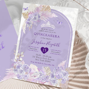 Invitation Élégante Boho violet Rose fille de la Quinceañera