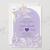 Invitation Élégante Boho violet Rose fille de la Quinceañera (Devant)