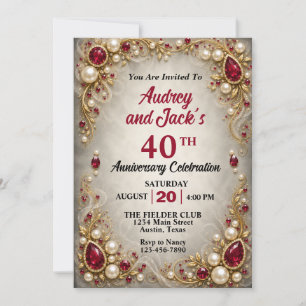 Invitation Élégante Bordure Rubis 40e Anniversaire