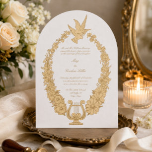 Invitation Élégante bordure vintage ornée de colombes, fleurs