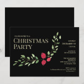 Invitation Élégante Boss Christmas Party Black Holly Red (Devant / Derrière)