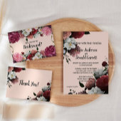 Invitation Elégante Bourgogne et Fleurs Roses