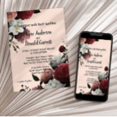 Invitation Elégante Bourgogne et Fleurs Roses