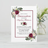 Invitation Elégante Bourgogne Floral Greenery Quinceanera Par (Debout devant)