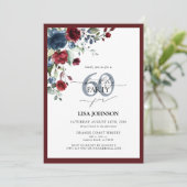 Invitation Elégante Bourgogne & Marine Blue Floral 60e annive (Debout devant)