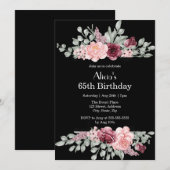 Invitation Elégante Bourgogne Rose Rose vert Flora Anniversai (Devant / Derrière)