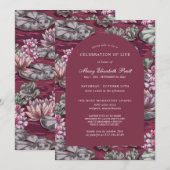 Invitation Elégante Bourgogne Rouge Nénuphar funéraire Invita (Devant / Derrière)