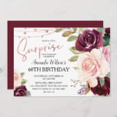 Invitation Élégante Bourgogne Script Surprise fête d'annivers (Devant / Derrière)