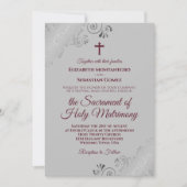 Invitation Élégante Bourgogne sur gris Mariage catholique mod (Devant)