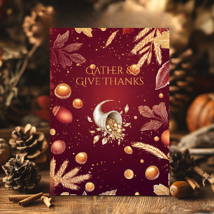 Invitation Élégante Bourgogne Thanksgiving & Harvest Cornucop