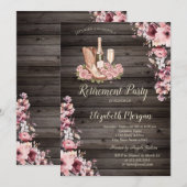 Invitation Élégante Bouteille, Verre, Bottes Retraite Florale (Devant / Derrière)