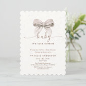 Invitation Elégante Bow blanche Il fait froid Baby shower ext (Debout devant)
